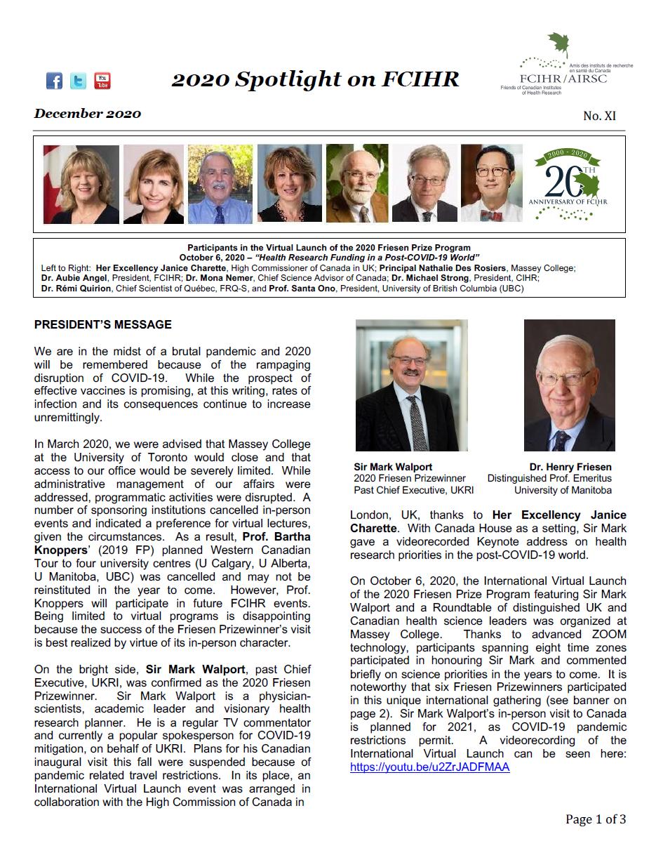 Page 1 - 2020 Spotlight Newsletter of FCIHR