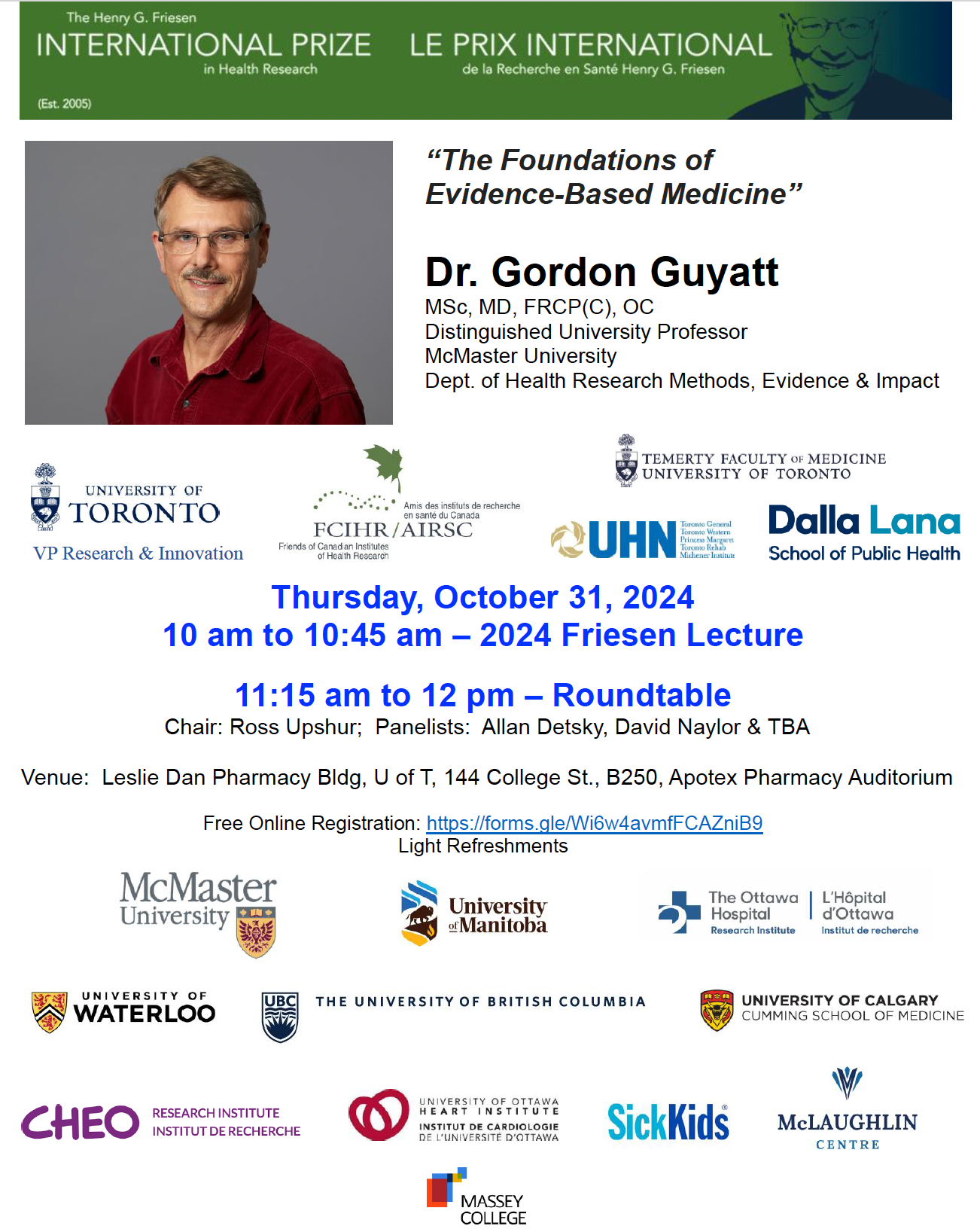 Poster - 2024 U of T-Dalla Lana Friesen Lecture - Dr. Gordon Guyatt