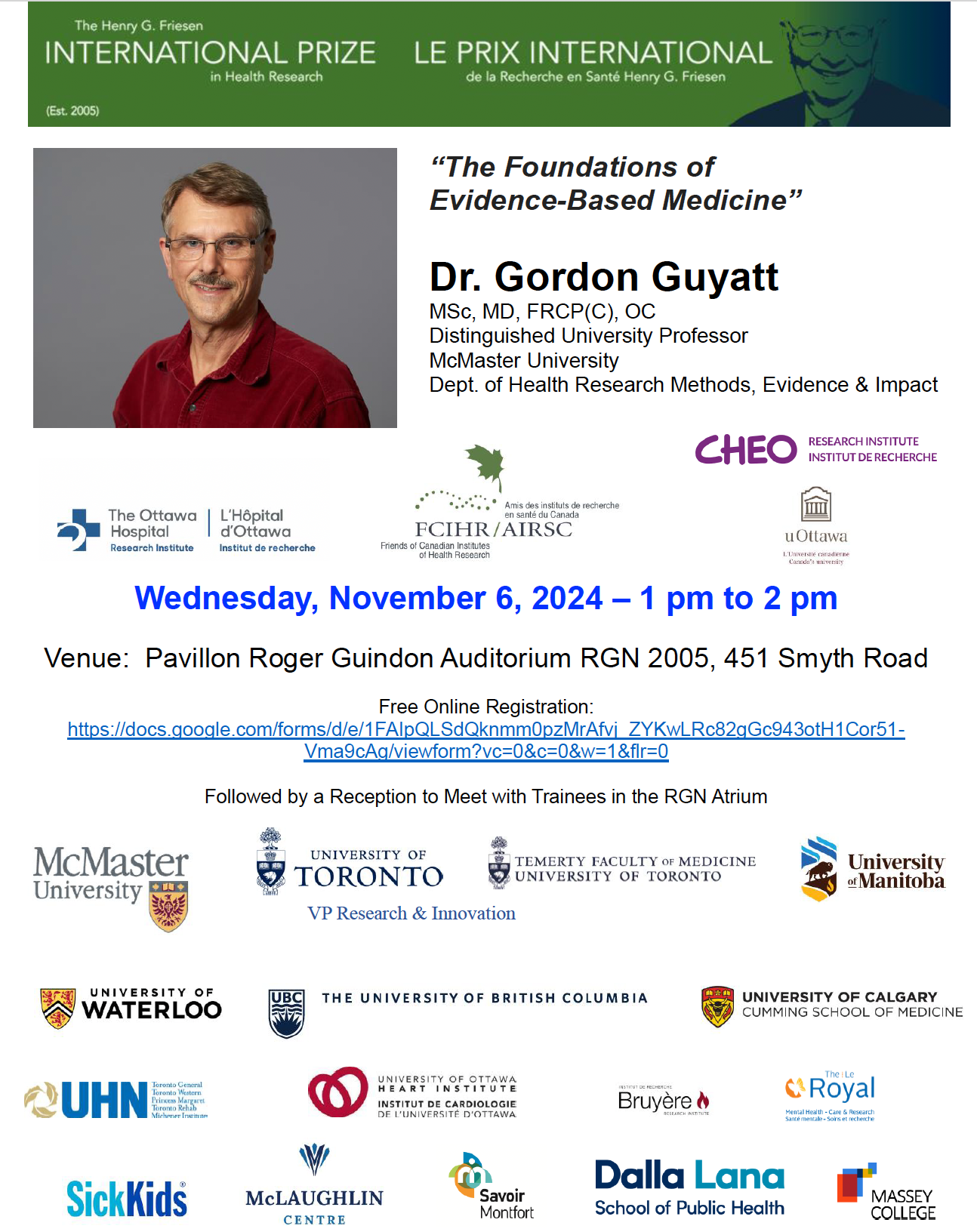 Poster - Nov. 6 - 2024 U Ottawa Friesen Lecture - Dr. Gordon Guyatt